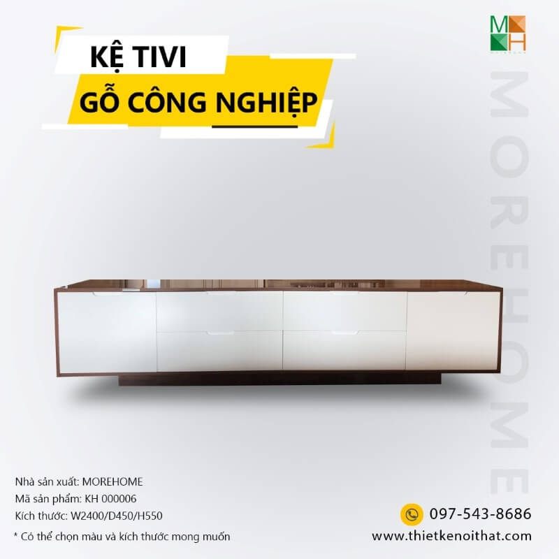 Mẫu kệ tivi bằng gỗ công nghiệp MDF kết hợp Laminate, được thiết kế với 6 ngăn kiểu dáng đơn giản mà thanh lịch, phù hợp với phòng ngủ phong cách hiện đại